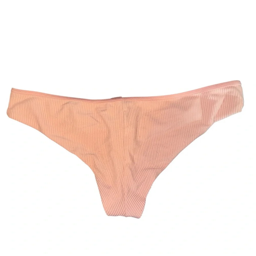 FRANKIES BIKINIS Alana Ribbed Vintage Pink Rose Bikini Bottoms (ONLY) Large